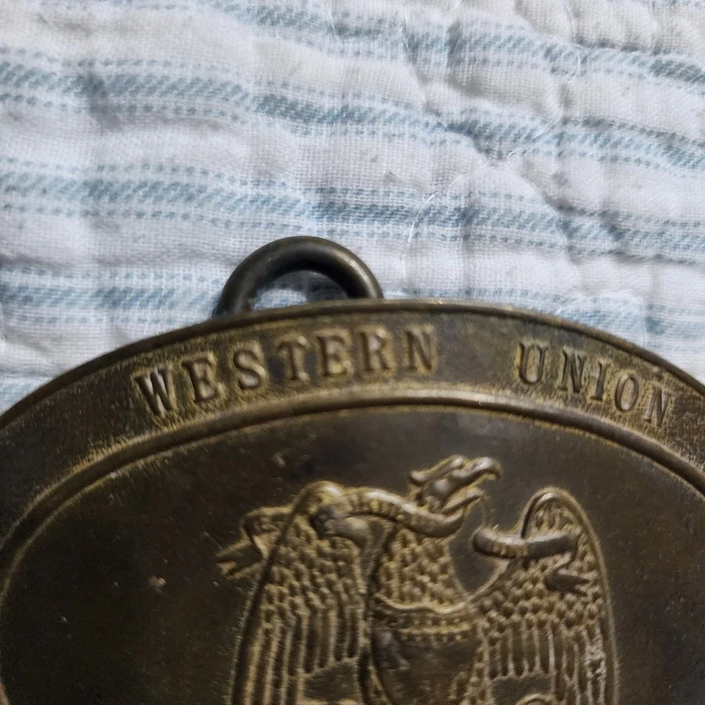 VTG Western Union Telegraph Company Brass Belt Buckle Tiffany Broadway NY 1872
